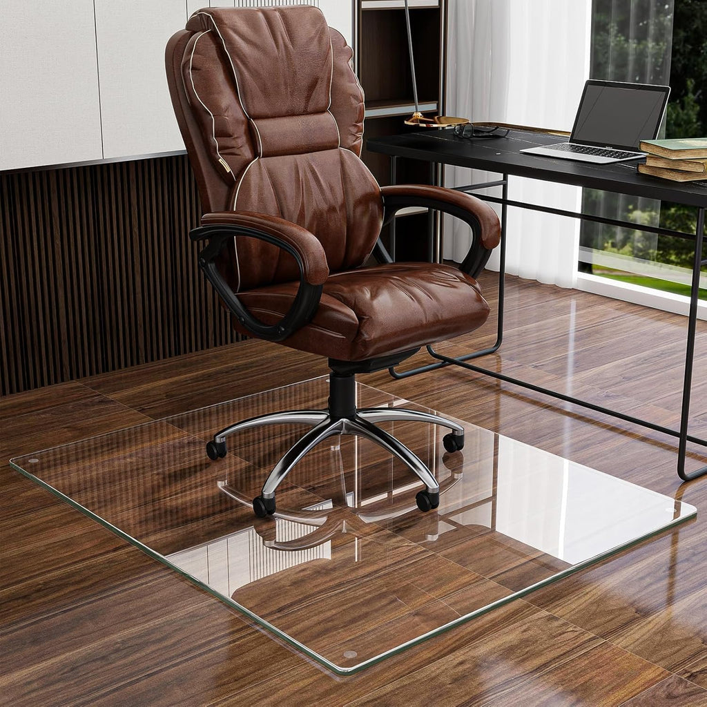 VOOBANG 32'x54' Tempered Glass Desk Chair Mat for Carpet, Glass Office Chair Mat - 5mm Thickness, Smooth Rolling, Scratch-Resistant, Clear Protective Mat for Hardwood Floors & Carpets