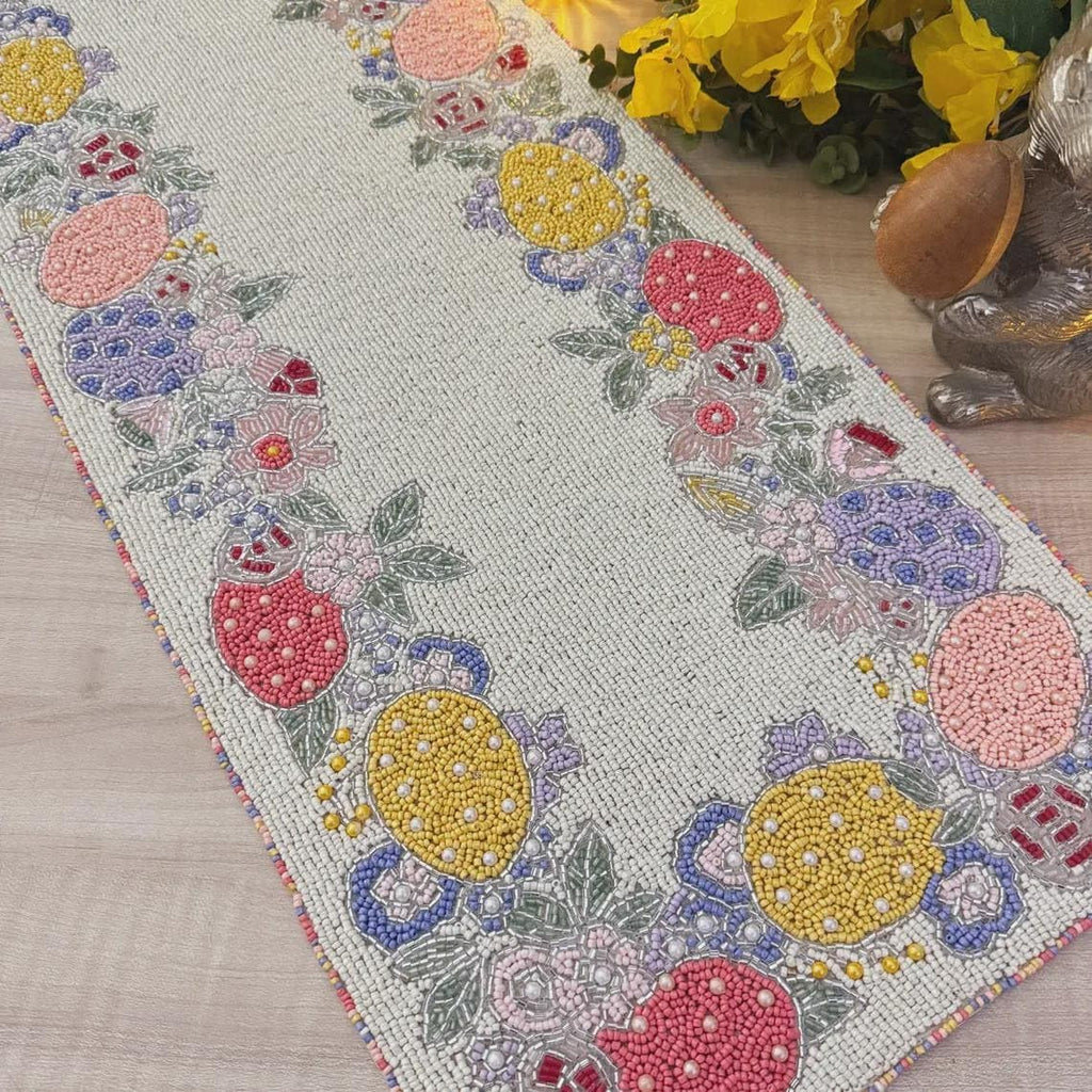 Enliven Handmade Bead Table Runner, Easter Egg Beaded Runner, 13x36inch
