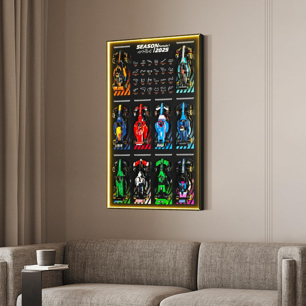 Display Wallboard with RGB LED Lights for Lego Speed Champions Race Car Collector's Pack,Wall Mount for 77242-77251 Collectible Model Car Kit (Car Not Included)
