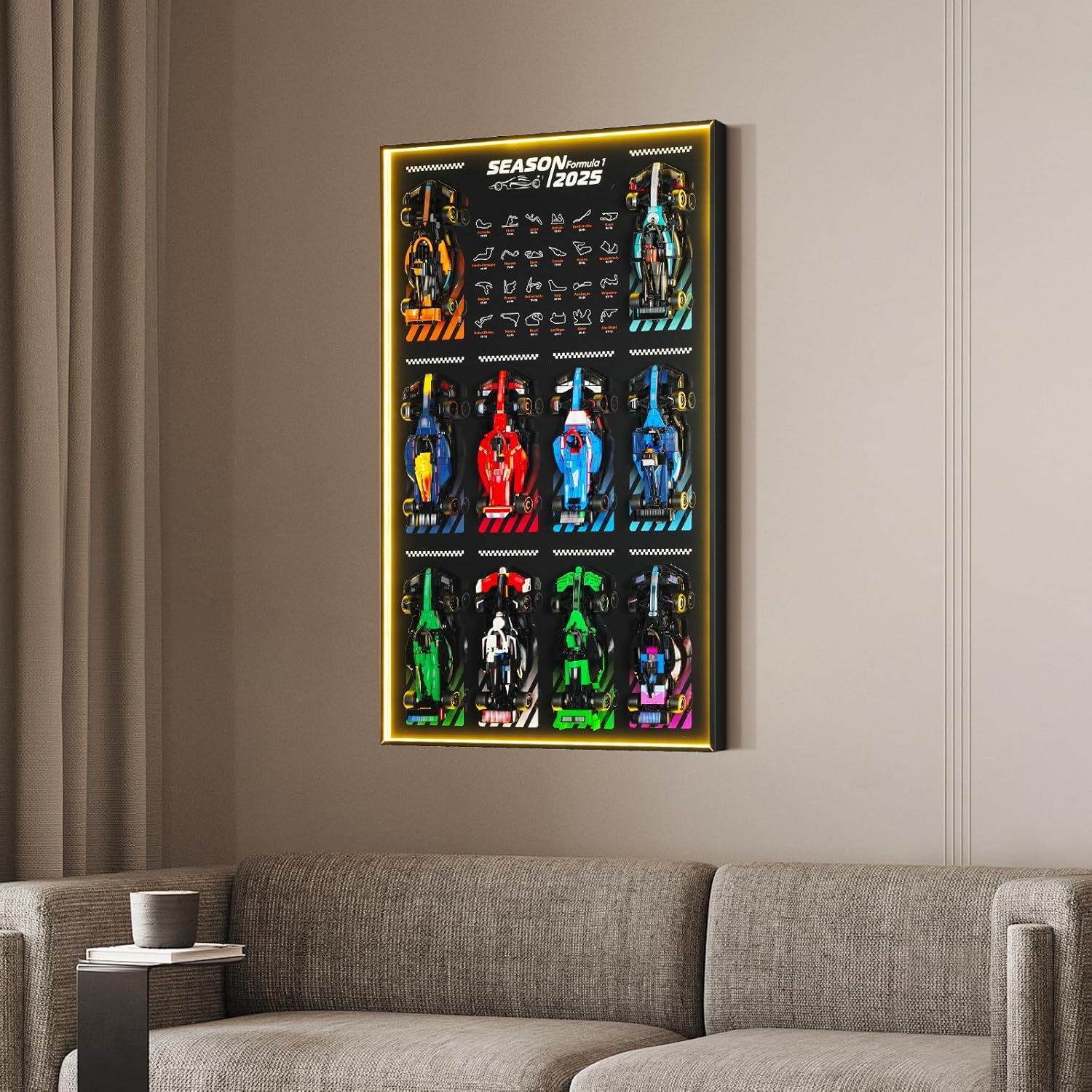 Display Wallboard with RGB LED Lights for Lego Speed Champions Race Car Collector's Pack,Wall Mount for 77242-77251 Collectible Model Car Kit (Car Not Included)