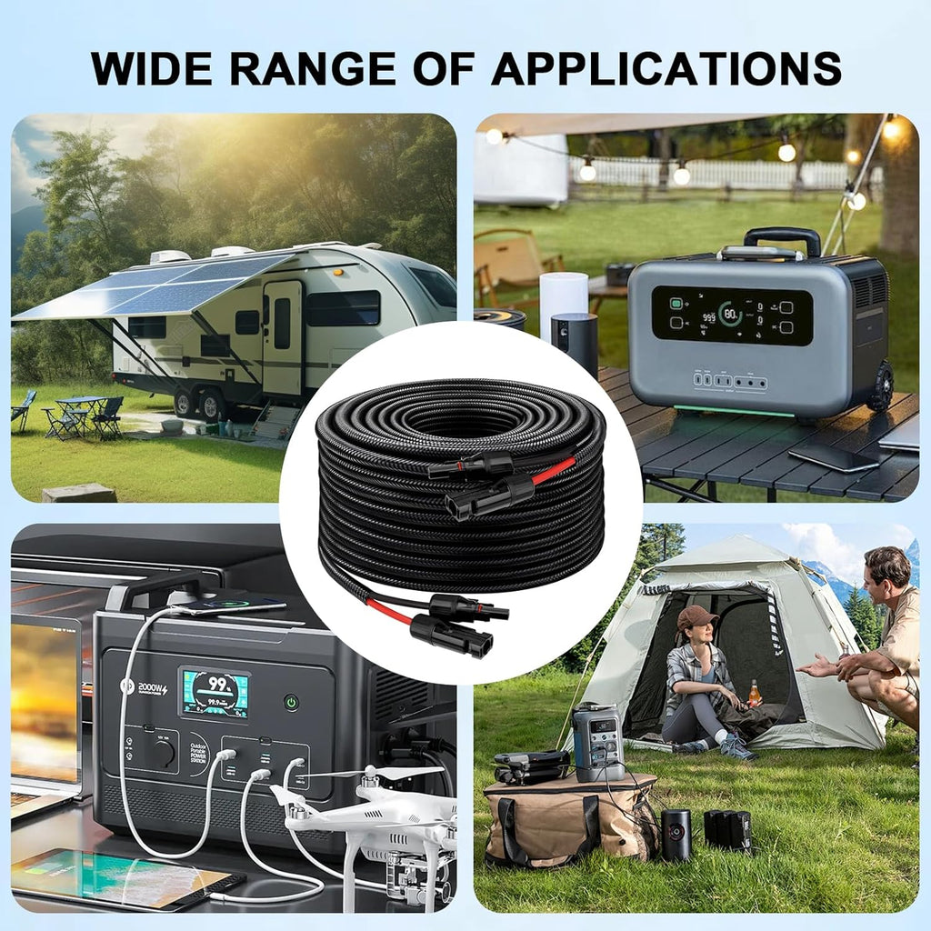 XRDS -RF Solar Panel Cable 100FT, 10AWG Solar Extension Cable with Male & Female Solar Connectors, Flame-Retardant Protective Sleeving Solar Cable, Weatherproof PV Wire for Solar Panel Connection