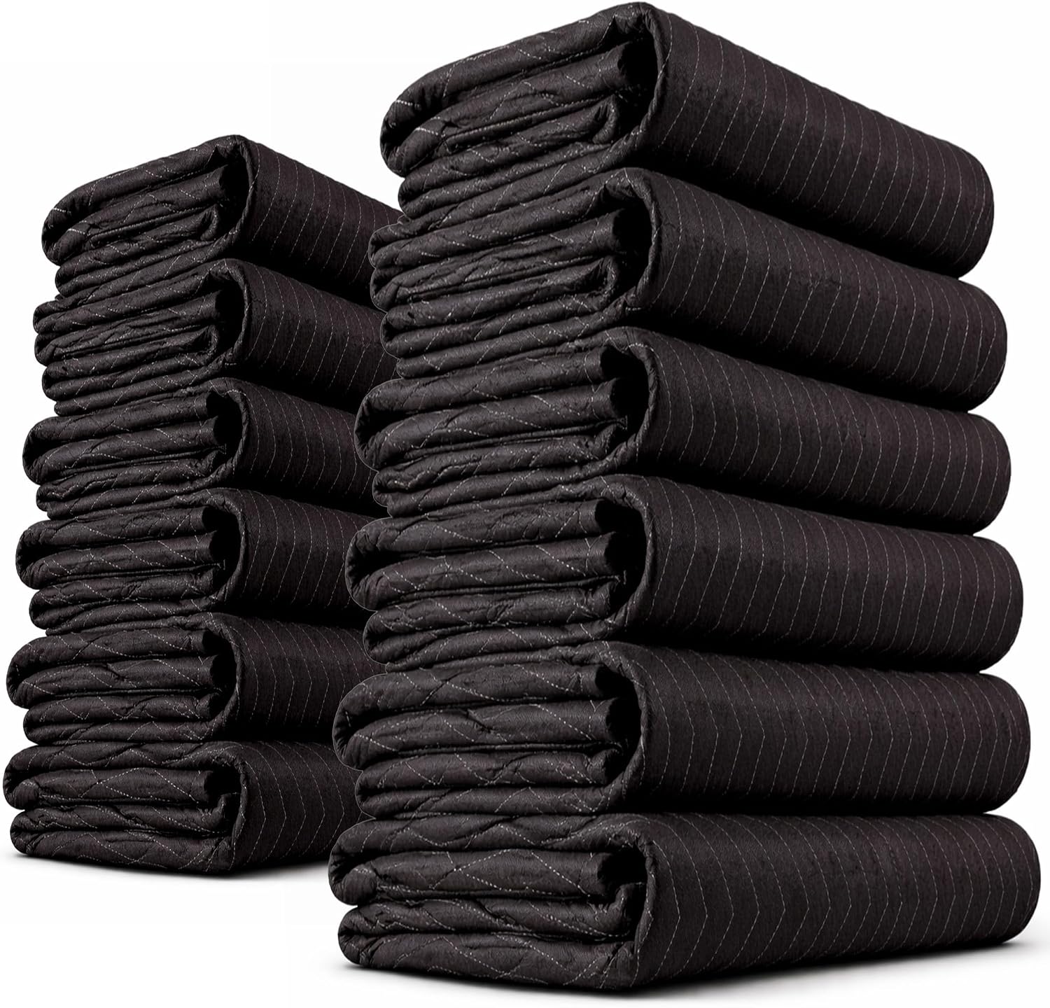 US Cargo Control Moving Blankets 72'x80' 12-Pack, (65 lbs/doz weight), Heavy Duty Packing Blankets for Moving Furniture, Shipping, and Storage, Black Quilted Furniture Pads, MBDELUXE Econo Deluxe