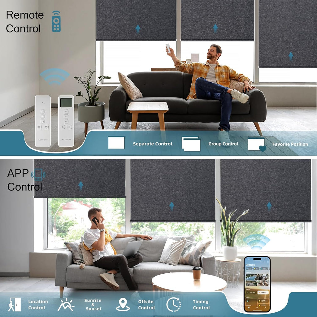 Smart Blinds,Motorized Blackout Shades for Windows,Compatible with Alexa,Google Home,Automatic Blackout Roller Shade,Rechargeable Battery Shades,Dark Umber