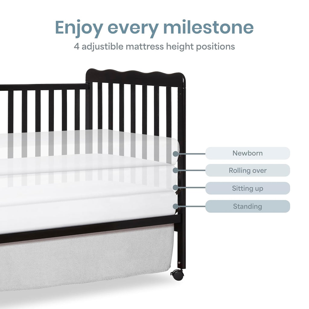 Dream On Me Carson Classic 3-in-1 Convertible Full-Size Baby Crib in Black, GreenGuard Gold & BSA, 4 Mattress Heights, Converts to Day & Toddler Bed, Locking Wheels, Classic Nursery Design