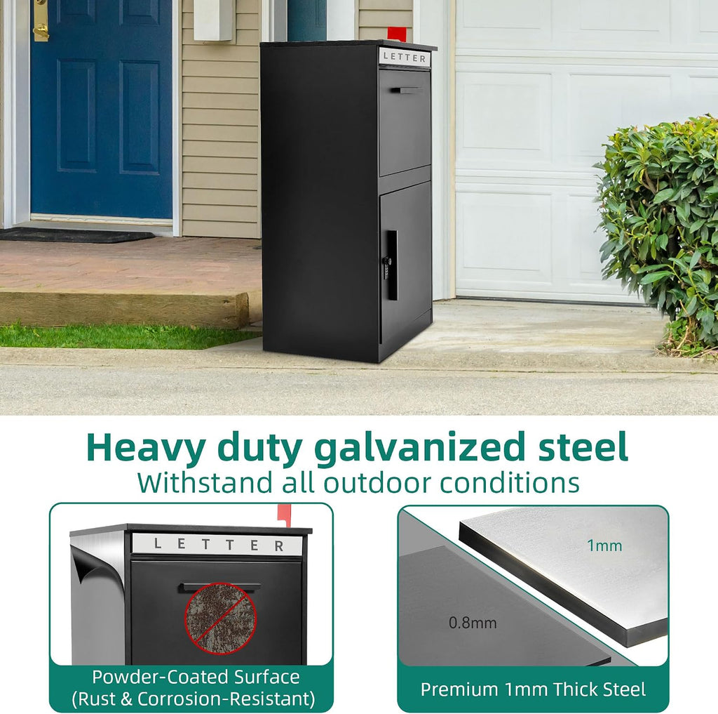 YITAHOME Package Delivery Boxes for Outside, 18.9x15x35.4 inch Large Parcel Drop Box with Coded Lock, Anti-Theft Lockable Waterproof Parcel Storage Box for House, Porch, Curbside, Black