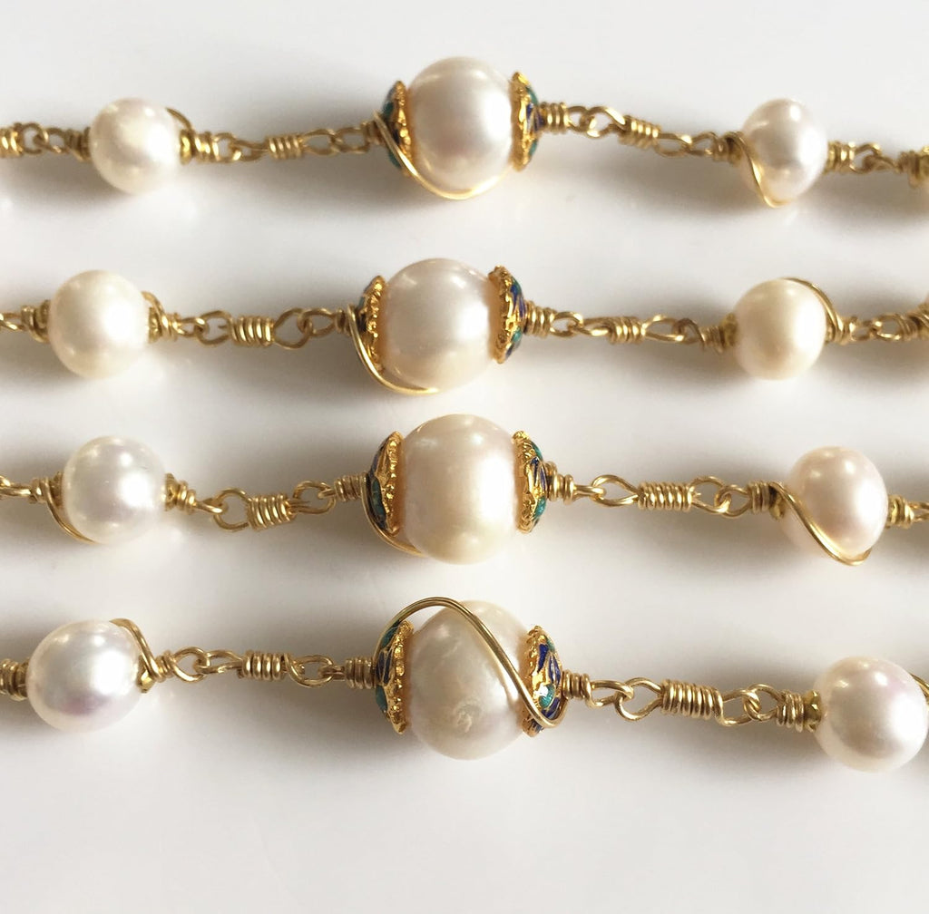 elegantmedical HANDMADE ROSARY Gold plated Wire Wrapped Bead AAA+ White Real Pearl Catholic Necklace Cross Gift Box