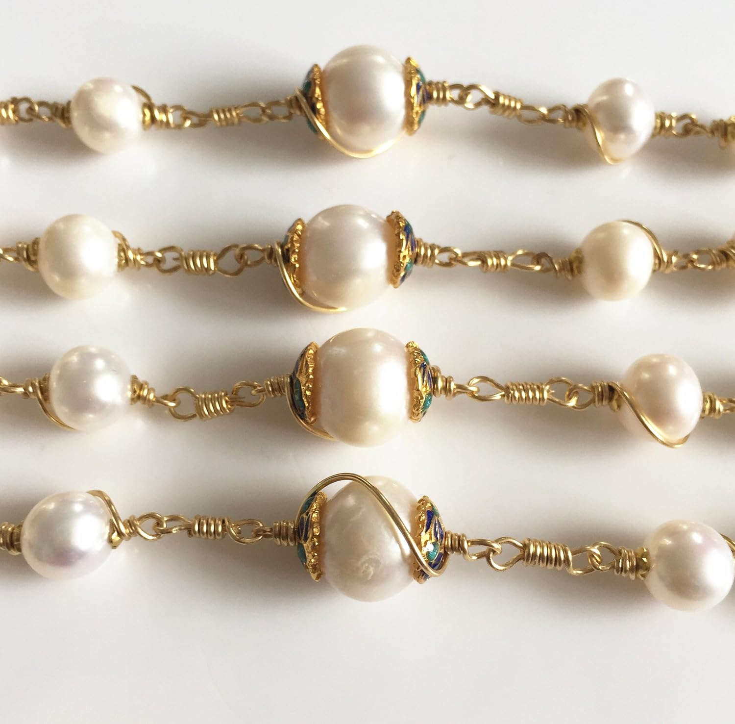 elegantmedical HANDMADE ROSARY Gold plated Wire Wrapped Bead AAA+ White Real Pearl Catholic Necklace Cross Gift Box