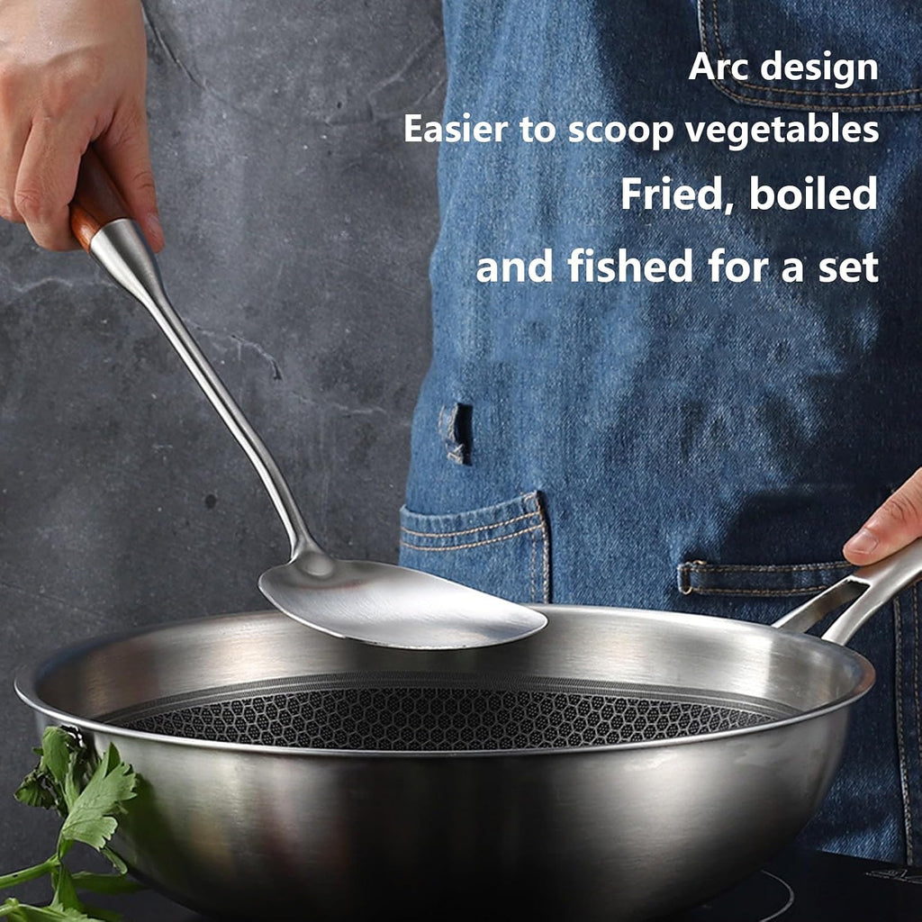 7 PCS Kitchen Cooking Utensils Set Stainless Steel Kitchenware Cookware Set with Holder Metal Kitchen Utensils Set with Wood Heat-Insulated Handle Dishwasher Safe