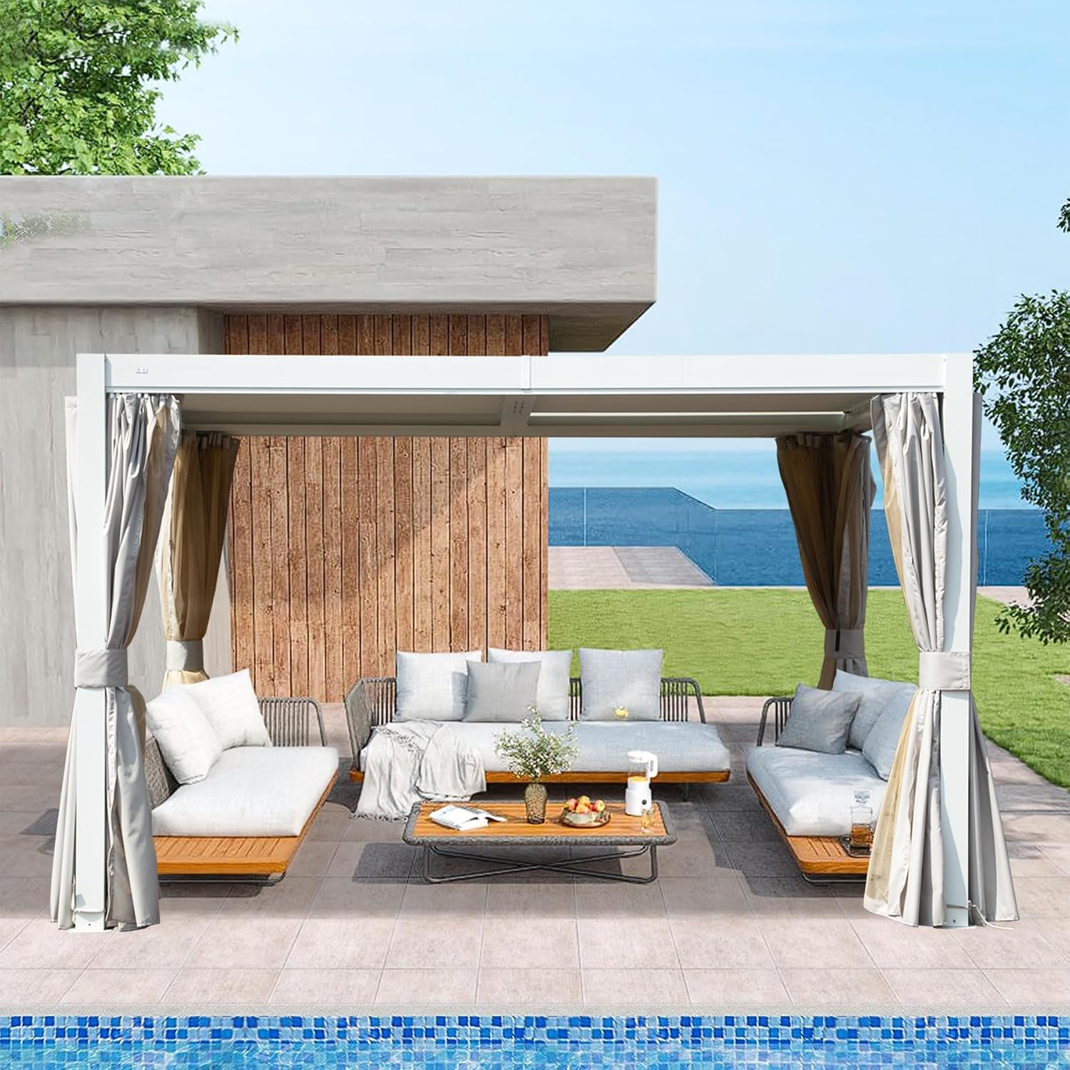 Domi 10x12FT Outdoor Louvered Pergola Full Aluminum Structure,Patio Pergola with Two Independently Adjustable Roof for Backyard, Sun Shade Gzebo with Gutter System for Garden Deck(White)
