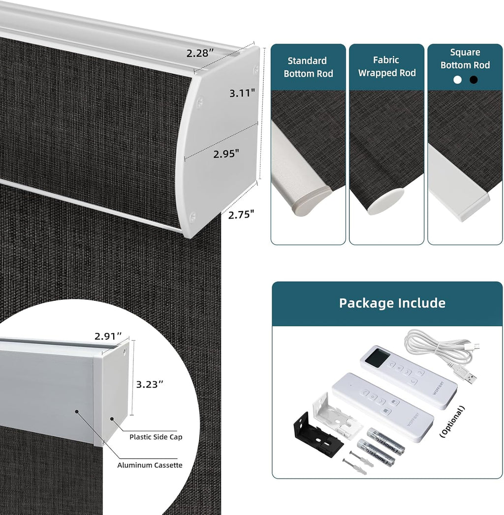 Motorized Blind,Work with Homekit Thread-Enabled,100% Blackout Smart Shades with Remote Control,Electric Roller Shade, Custom Size,Bouvardia Dark Grey