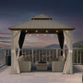 PURPLE LEAF 10' x 10' Hardtop Gazebo, Champagne Outdoor Metal Gazebo with Galvanized Steel Double Roof, Curtains and Netting for Patio Lawn and Garden
