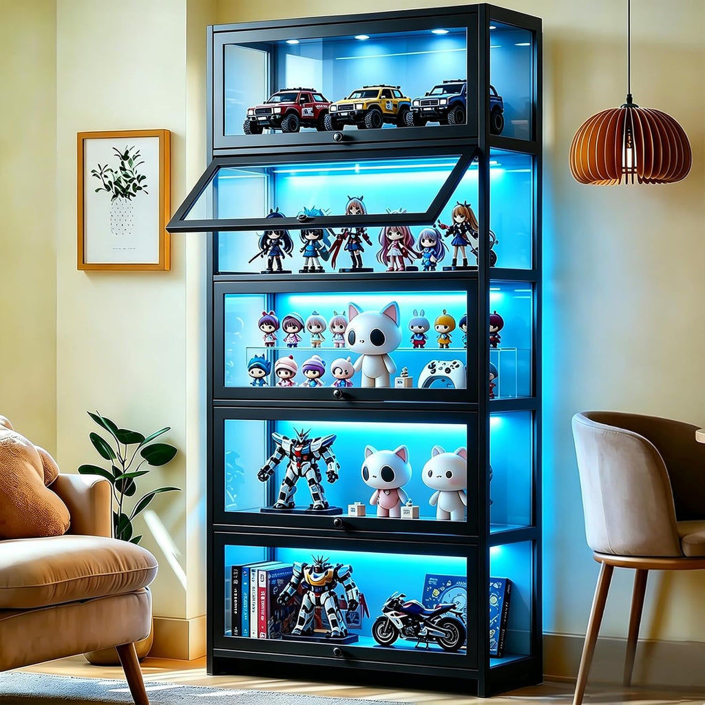 Curio Display Cabinet with Acrylic Glass Door, 5-Tier Display Case, Curio Cabinet & Bookcase for Collectibles, Display Shelf for Home, Reading Nook, Playroom, Living Room