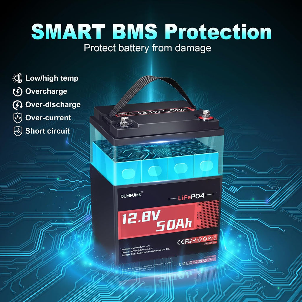 12V 50Ah LiFePO4 Battery, 50A BMS 640W Rechargeable Lithium Iron Phosphate Battery, 4000+ Cycles, Low-Temp Protection,Perfect for RV, Camping and Home Energy Storage