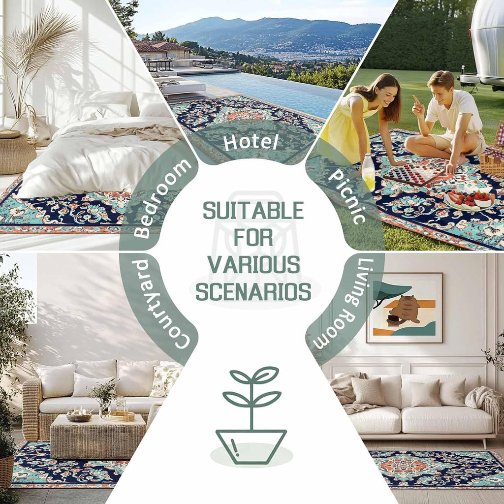 Outdoor Rug 4x6ft Abstract Retro Boho Aesthetic Flower Patio Area Rugs Waterproof Easy Cleaning Non Shedding Thick Mats Mid Century Carpet for Indoor Outdoor Porch Deck Backyard Balcony