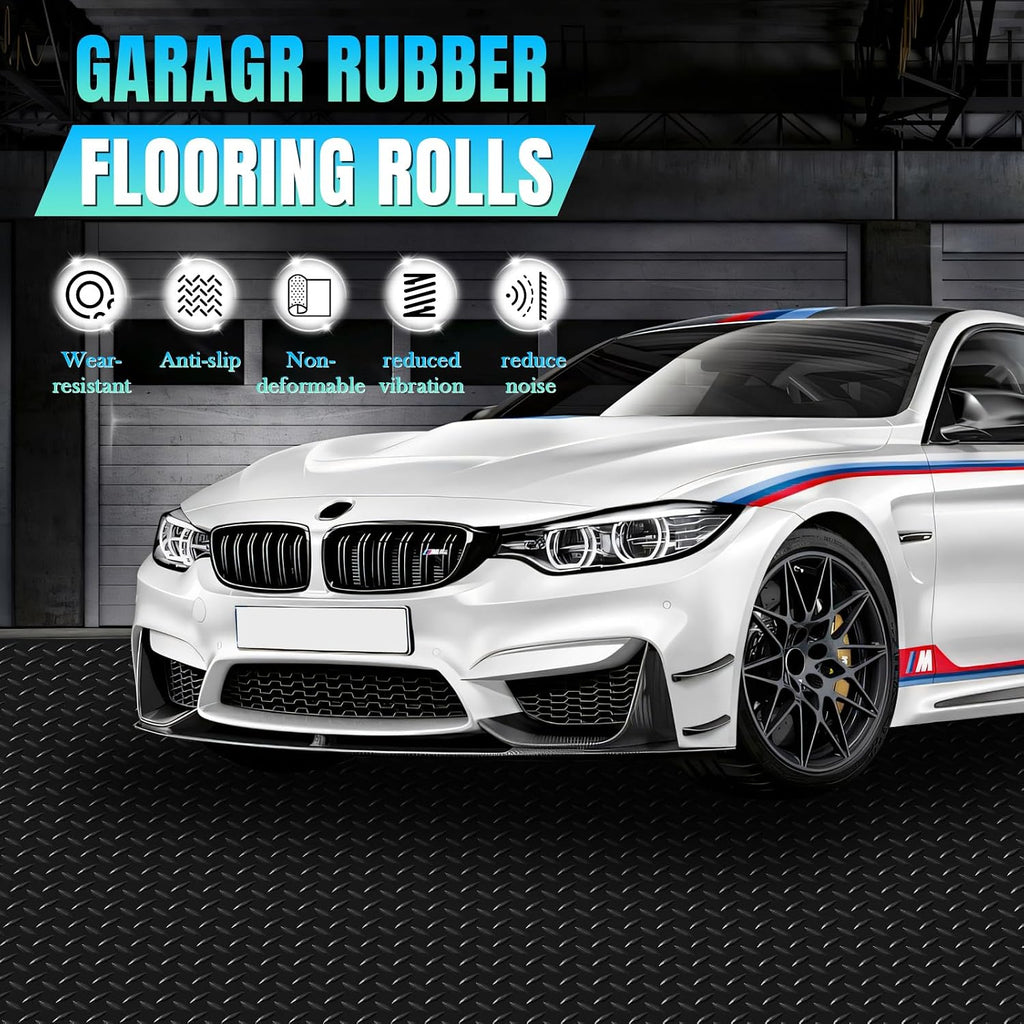 4 x 20 FT Garage Floor Mat, Diamond Plate Rubber Flooring Roll, PVC Garage Flooring Rolls for Under Car, Large SUVs, Pickup Truck, RV, Gym