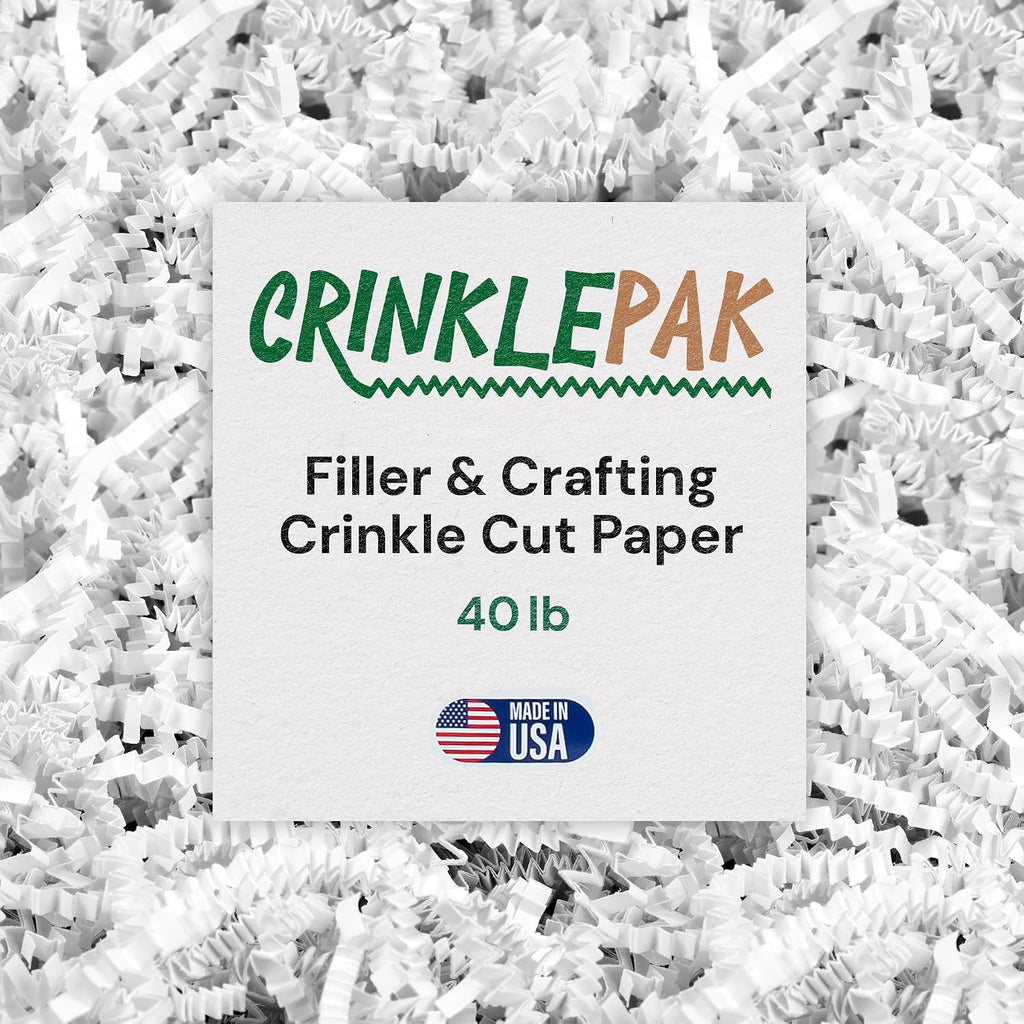40LB USA Made White Crinkle Paper Filler | Great Shredded Paper For Gift Baskets, Shipping Packages, Gift Box Filler, Basket Filler, Birthdays, Weddings, Anniversaries | White Crinkle Shred