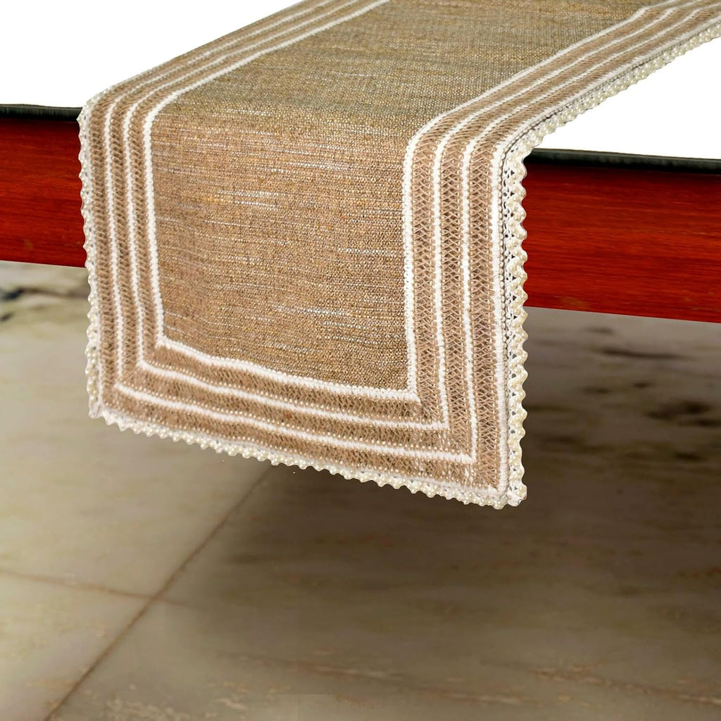 The HomeCentric Decorative Beige 8-10 Seater Table Runner 16 x 120 inch, Lace, Burlap, Moroccan, Boho, Jute, Solid Table Runner for Party, Dining, Outdoor, Kitchen, Contemporary - Jute Table Charm