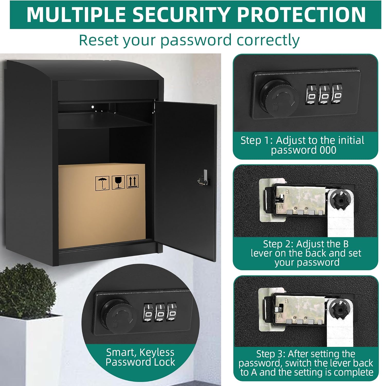 YITAHOME Outside Package Delivery Box with Coded Lock, 16.5x13.8x25.4 inch Lockable Anti-Theft Parcel Drop Box, Locking Mailbox for Outside Home Garden, Office, School