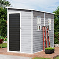 4x8 FT Outdoor Storage Shed with Floor, Upgraded Frame 16mm Thickened Resin Walls, Space-Saving Lean-to Tool House with 2 Windows & Lockable Single Door for Side Yard