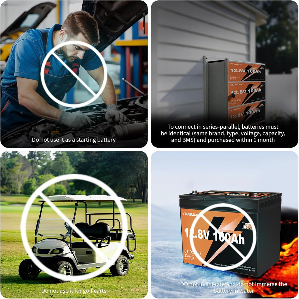 2 Pack 12V 100Ah Mini LiFePO4 Lithium Battery Built-in 100A BMS 1.28kWh 10-Year Lifespan Rechargeable Battery 6000 Deep Cycles Perfect for RV Solar System Camping Off-Grid