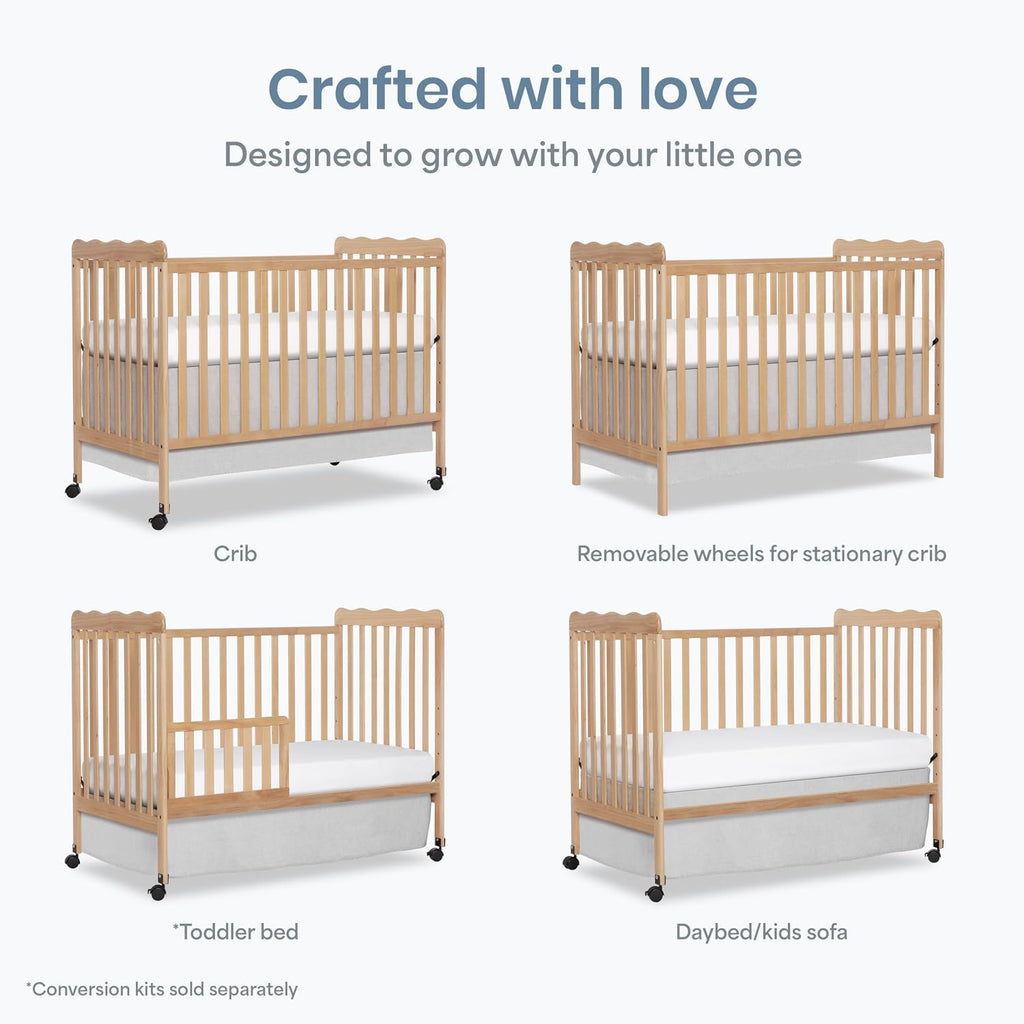 Dream On Me Carson Classic 3-in-1 Convertible Full-Size Baby Crib in Barnwood Natural, GreenGuard Gold & BSA, 4 Mattress Heights, Converts to Day & Toddler Bed, Locking Wheels, Classic Nursery Design
