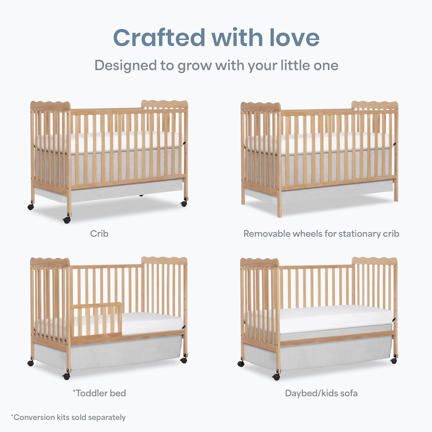 Dream On Me Carson Classic 3-in-1 Convertible Full-Size Baby Crib in Barnwood Natural, GreenGuard Gold & BSA, 4 Mattress Heights, Converts to Day & Toddler Bed, Locking Wheels, Classic Nursery Design