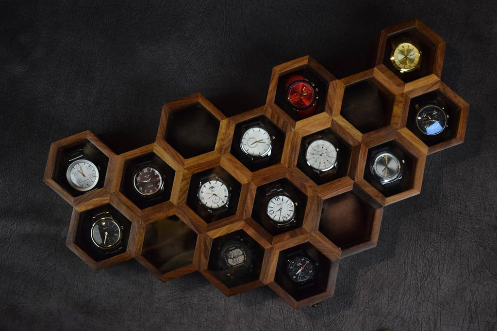 Extra Large Superior Rosewood Honeycomb Watch Box Display Case Holder Collector Organizer for Men, Men's Vintage Watch Storage Box to Store and Keep your Watches Safe and Sophisticated.