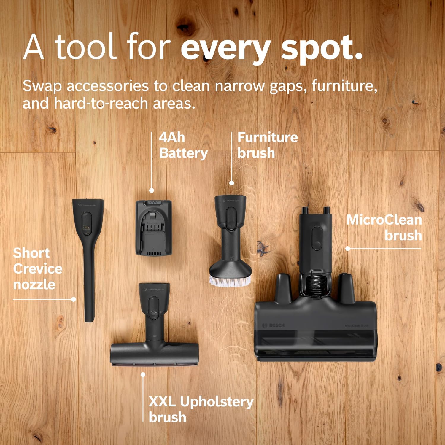 Bosch Unlimited 10 Cordless Stick Vacuum Cleaner - Up to 80 Min Battery, Pet Hair, Hard Floors, Carpets, HEPA Filter, Bendable Tube for Under Furniture, Upholstery, 3 Accessories, White