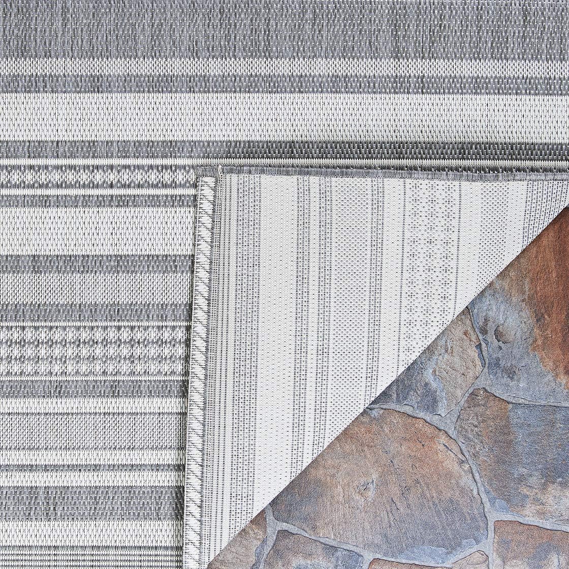Couristan Recife Indoor Outdoor Rug - Gazebo Stripe 5'3' x 7'6' Rectangle in Ivory and Silver, Low Pile, Hose Washable, Pet- Kid Friendly Home Decor for Living Room, Patio Furniture Set, Kitchen