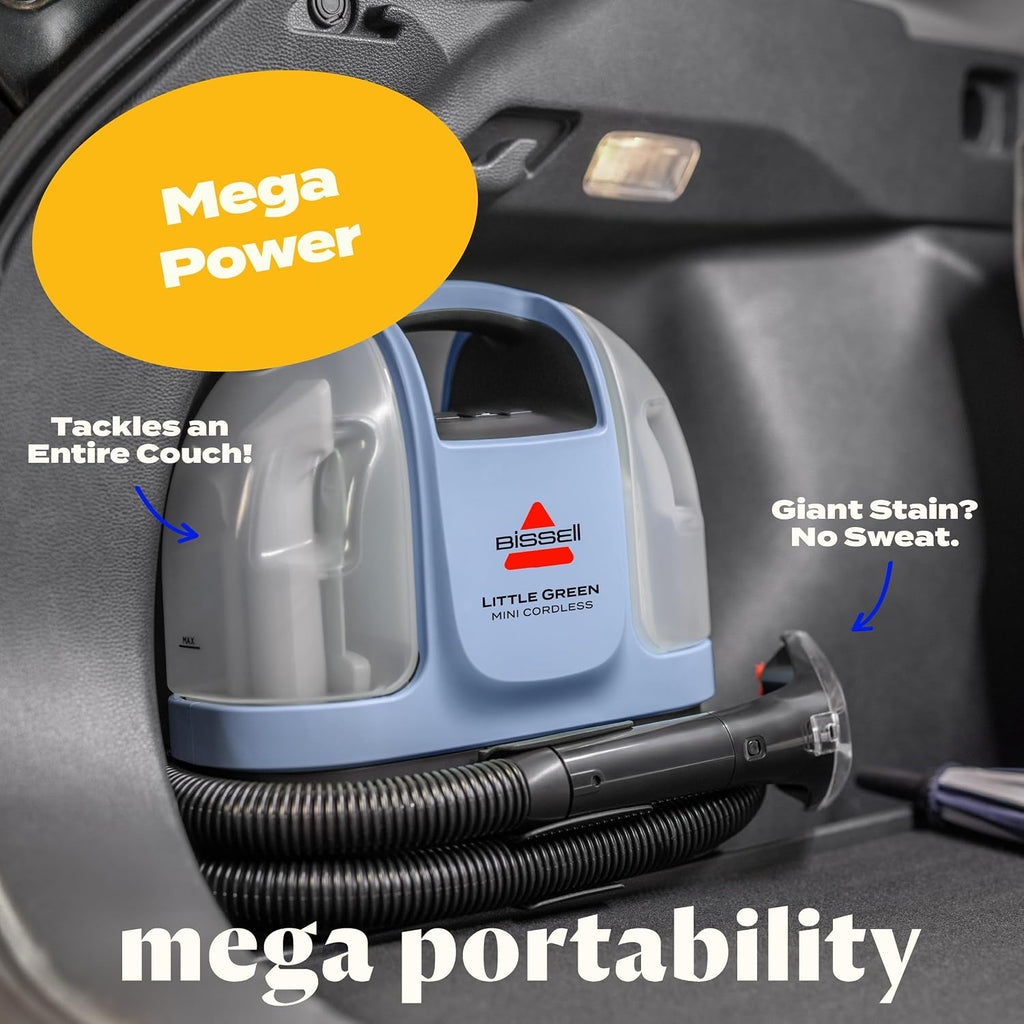 BISSELL Little Green Mini Cordless Portable Carpet and Upholstery Deep Cleaner, Car/Auto Detailer, with HydroRinse Self-Cleaning Tool and 4' Tough Stain Tool, Limited Edition Color Lake, 4015L