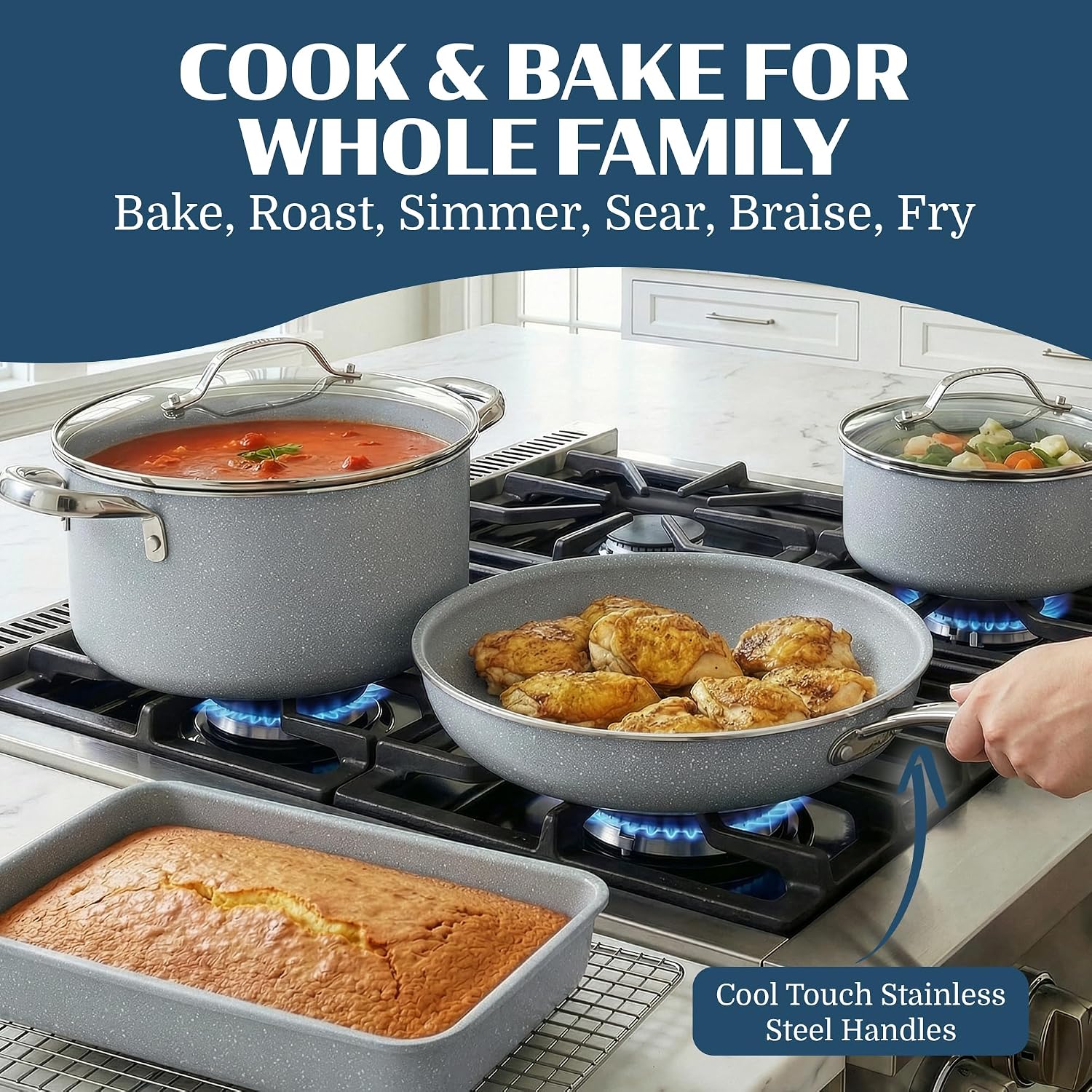 Granitestone Ceraluxe 20 Pc Ceramic Cookware Set Nonstick, Complete Pots and Pans Set Non Stick with 5 Pc Bakeware Set, Deep Frying Pan Set, & Steamer, Non Toxic PFOA Free, Oven & Dishwasher Safe