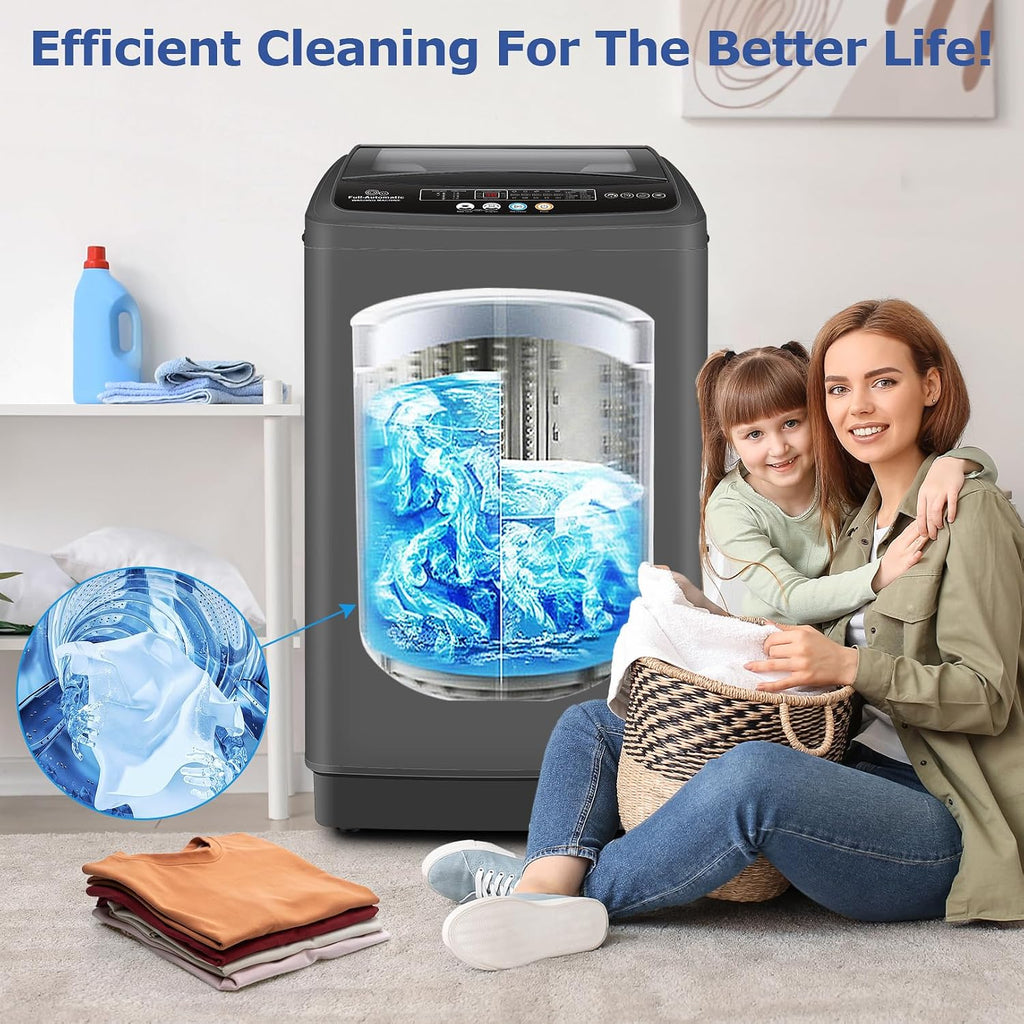 Nictemaw Portable Washing Machine 20Lbs Portable Washer Machine with Drain Pump, 2.8 Cu.ft Washer and Dryer Combo with 10 Programs 8 Water Levels Laundry Machine for Apartments- Slow-Close Glass Cover