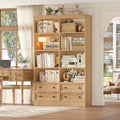 FINETONES 71' Tall Bookshelf with 4 Drawers, 6-Tier Double Wide Bookshelves and Bookcases with Storage, Natural Bookshelf Large Open Bookshelves Standing Book Cabinet for Home Office