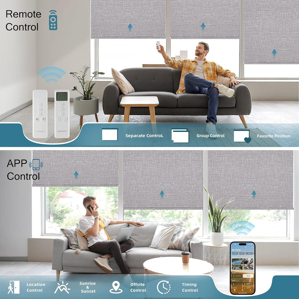 Motorized Roller Shade, 100% Blackout Smart Window Blinds Work with Homekit, Alexa, Google Home, Electric Remote Control Blinds,Custom up110''Wx120''H, Texture Rock Grey
