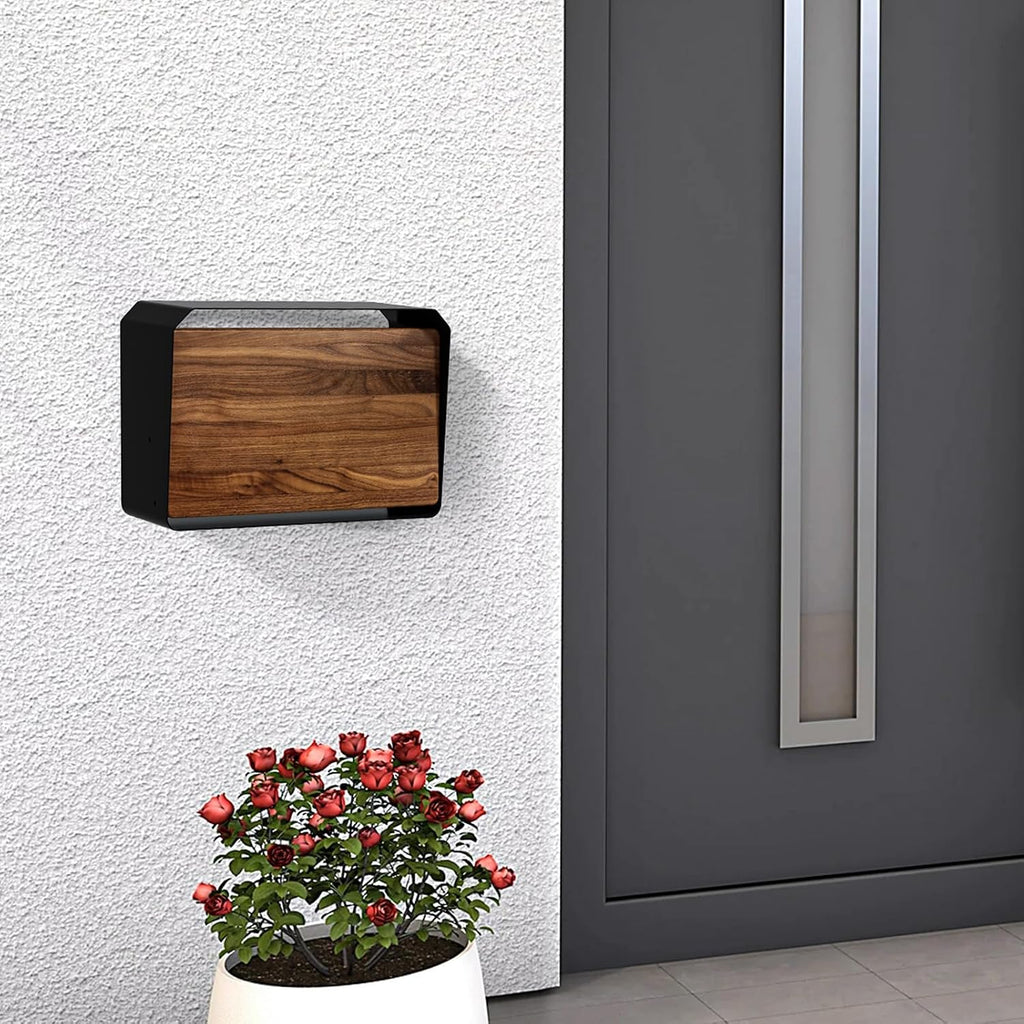 Wall-Mount Mailbox for House - Walnut & Galvanized Steel Rust-Proof Metal Post Box, Large Capacity, Easy to Install Wall Mount, Mailboxes for Outside House Porch