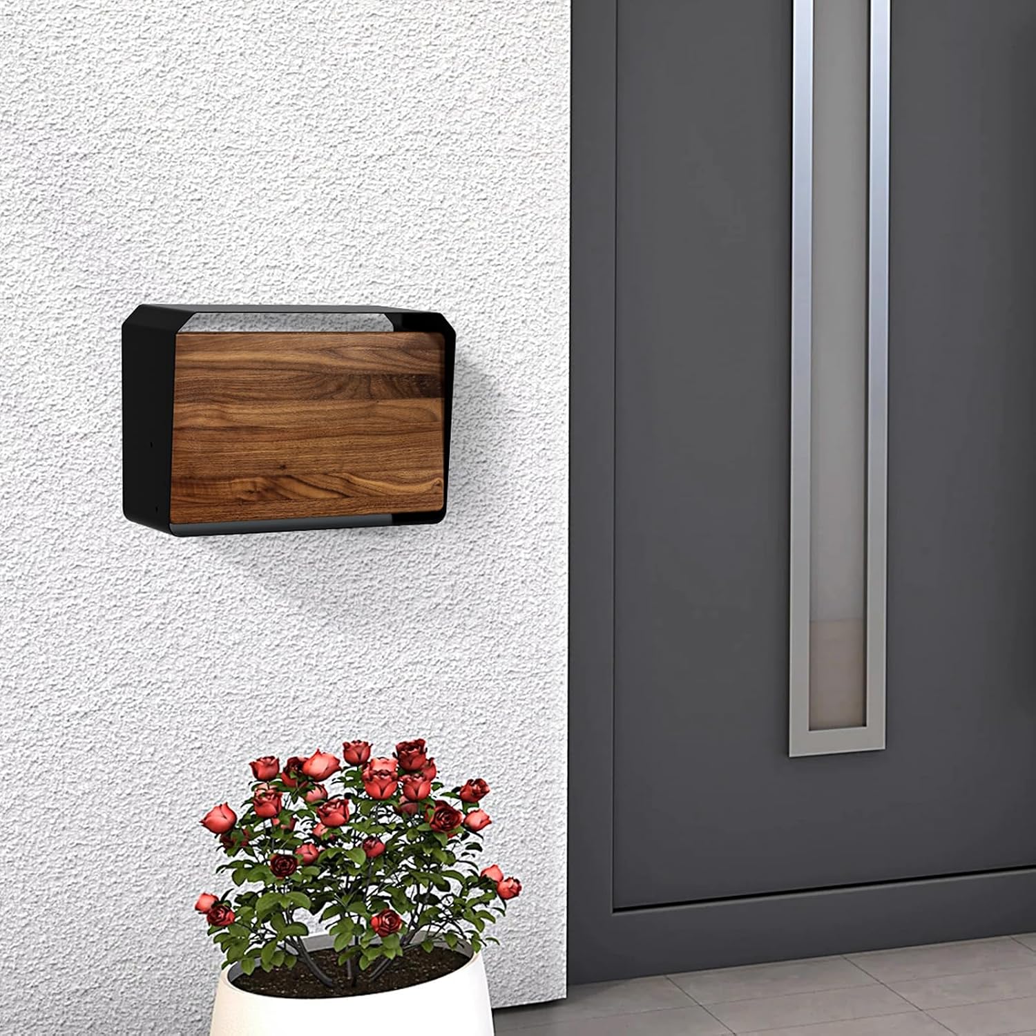 Wall-Mount Mailbox for House - Walnut & Galvanized Steel Rust-Proof Metal Post Box, Large Capacity, Easy to Install Wall Mount, Mailboxes for Outside House Porch