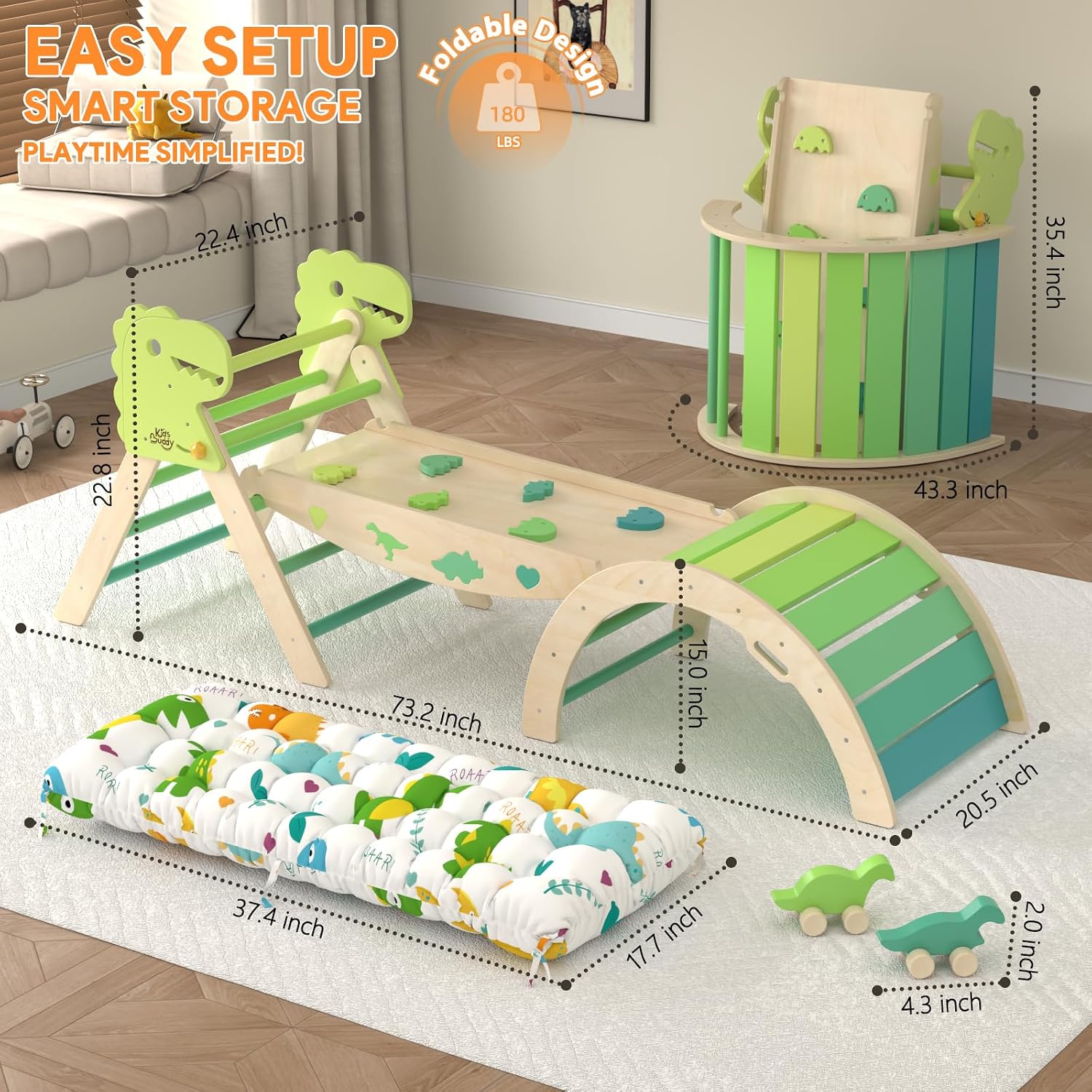 Pikler Triangle Set with Cushion 9 in 1 Climbing Toys for Toddlers 1-3 Indoor Baby Climbing Gym Toddler Montessori Toys Wooden Toy with Maze Toy, Shape Sorter, Dinosaur Car
