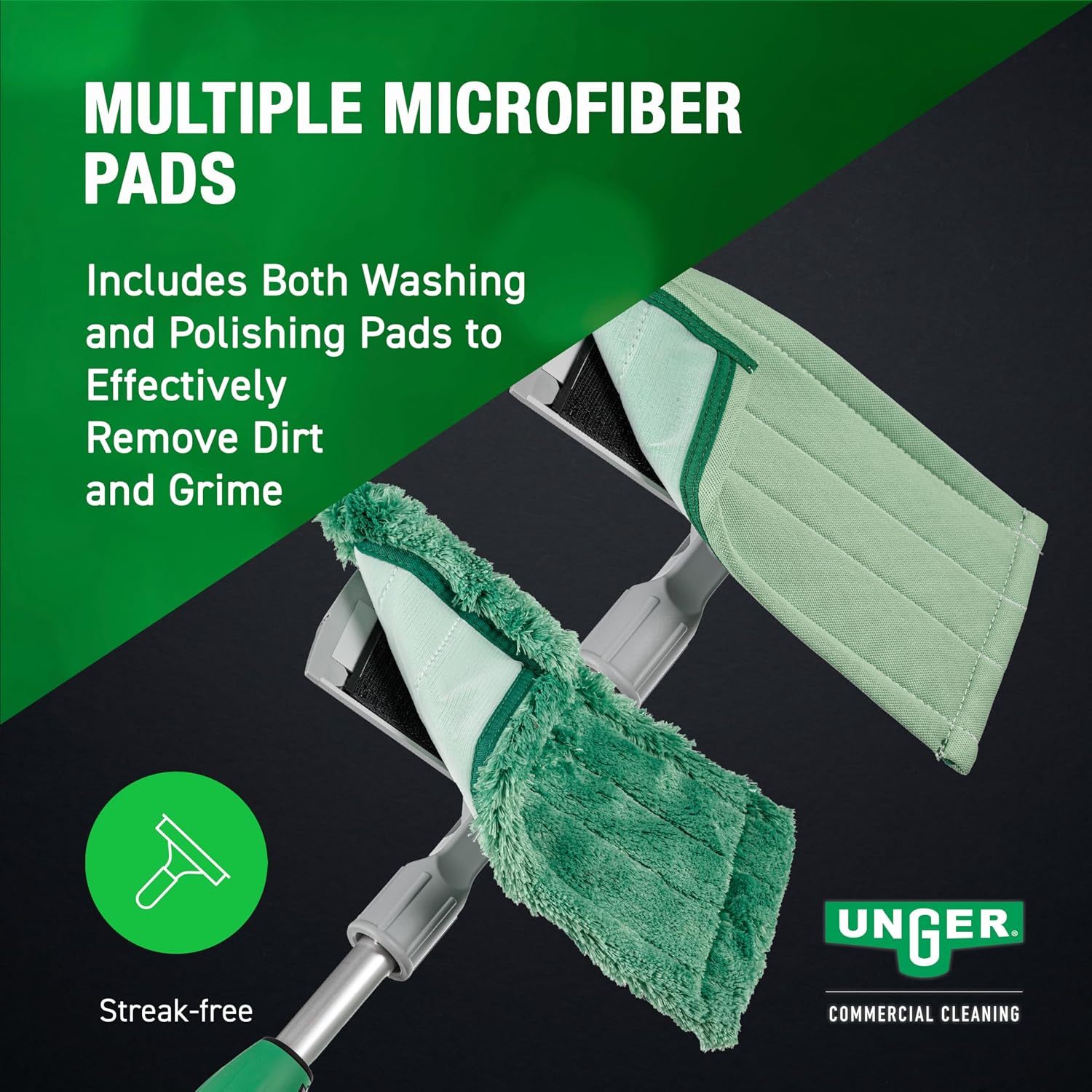 Unger Commercial SpeedClean Window Cleaning Kit, 11-Piece Set, 8-Inch Pad Holder with Microfiber Pads, 6-Foot Reach