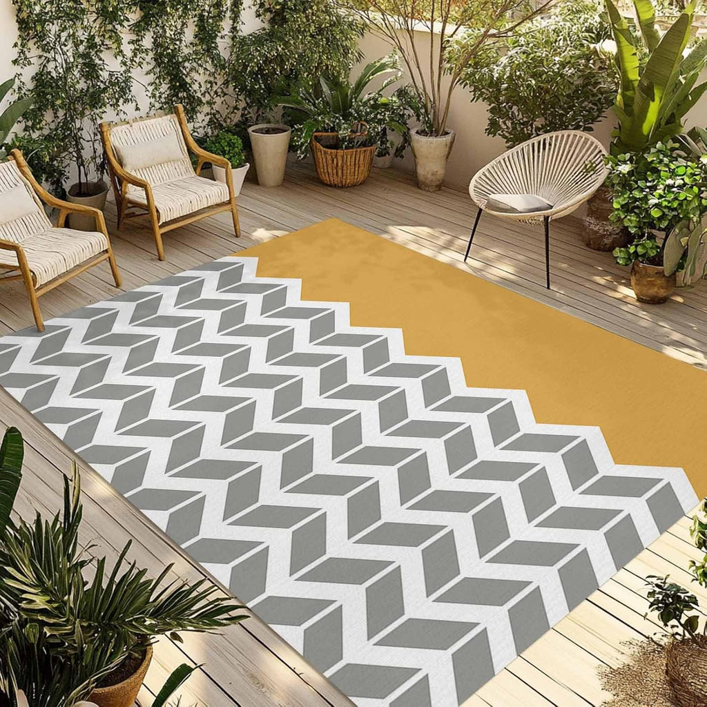 Outdoor Rug 4x6ft Geometric Chevron Arrow Orange Patio Area Rugs Waterproof Easy Cleaning Non Shedding Thick Mats Art Carpet for Indoor Outdoor Porch Deck Backyard Balcony