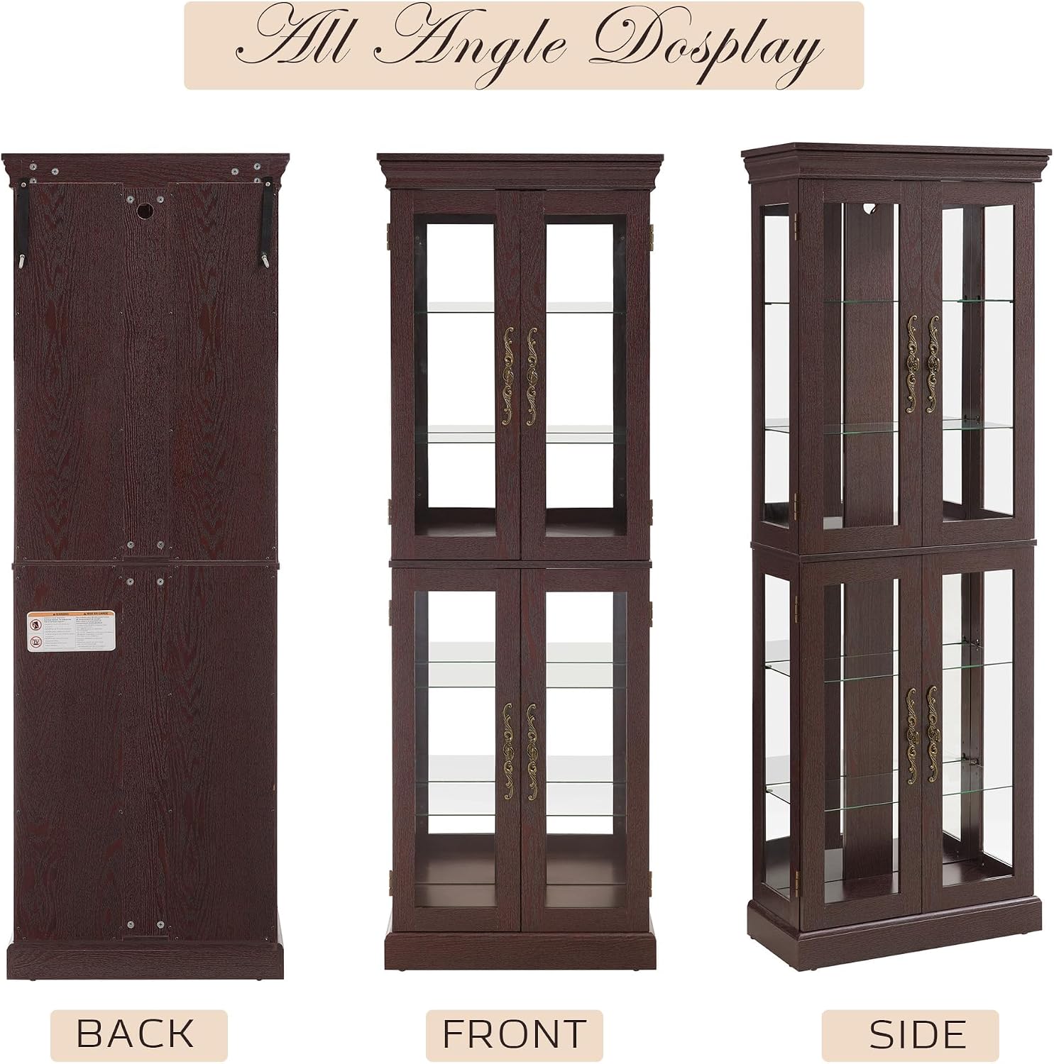 Lighted Curio Cabinet 71' Vintage Glass Display Case with Adjustable Shelves, 4 Tempered Glass Doors, Bulb Included, Wooden Square Wine Bar China Cabinet for Living Room Liquor Storage (Dark Cherry)