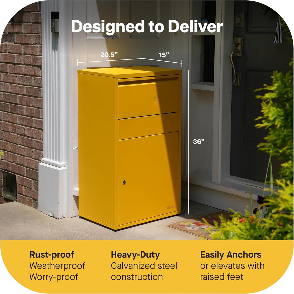 Adoorn Package Delivery Boxes for Outside - Large Anti-Theft Secure Package Box - Free Standing Parcel Drop Box - Weatherproof Construction - Durable Steel - 36' H x 20.5' W x 15' D - Black