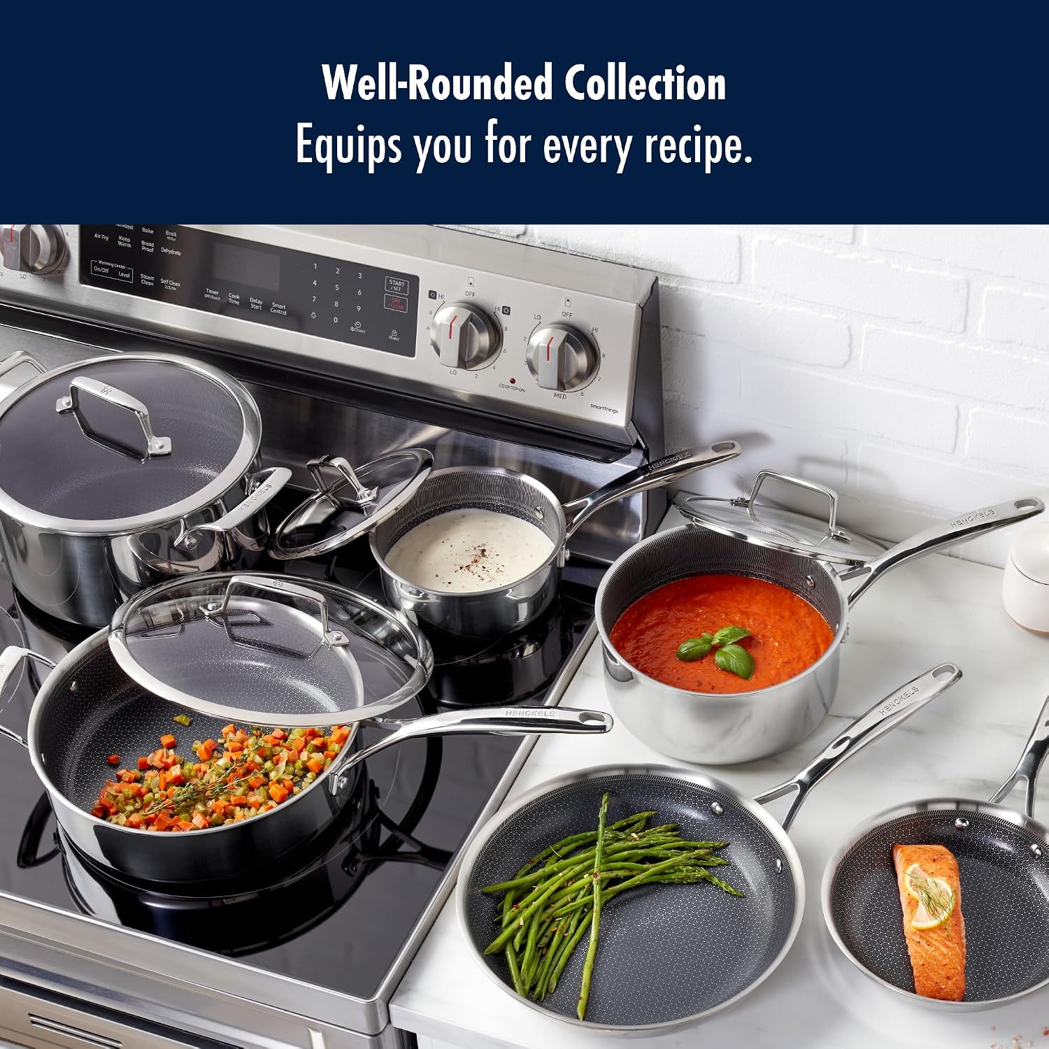 Henckels Paradigm Stainless Steel 10 pc Cookware Set, Tri-Ply Ceramic Nonstick Cookware, Non Toxic Induction Cookware Set, Metal-Utensil & Dishwasher Safe