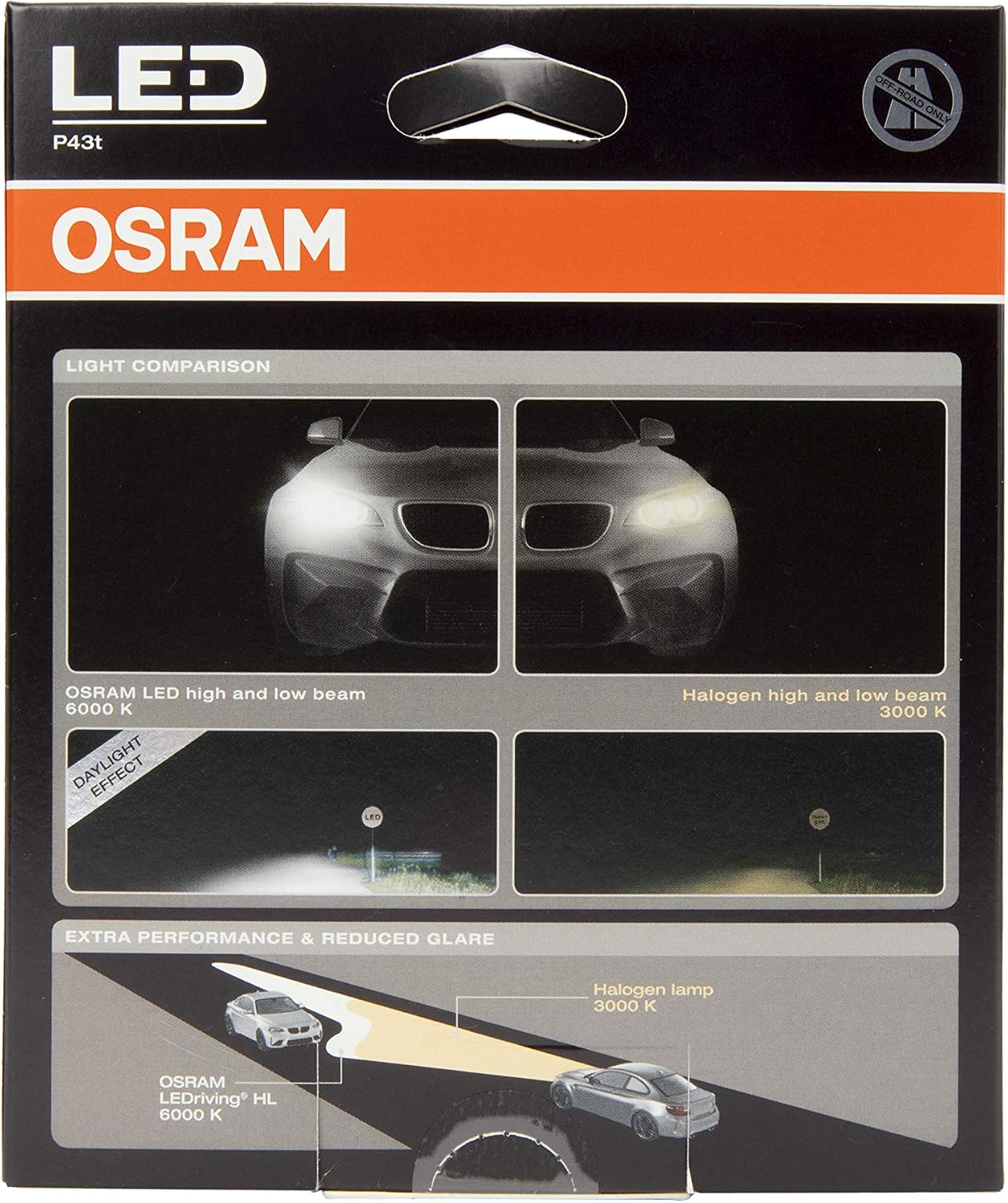 OSRAM LEDriving® HL Gen2, ≜H4, LED High/Low Beam Lamps, Off-road only, non ECE, Folding Carton box (2 units), white