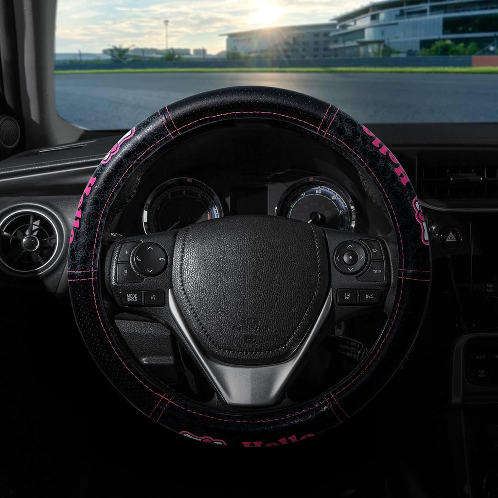 Plasticolor 008890ZA1 Hello Kitty Collage Hot Pink Sanrio Front & Rear Floor Mats and Steering Wheel Cover Set for Car Truck SUV - 5PC