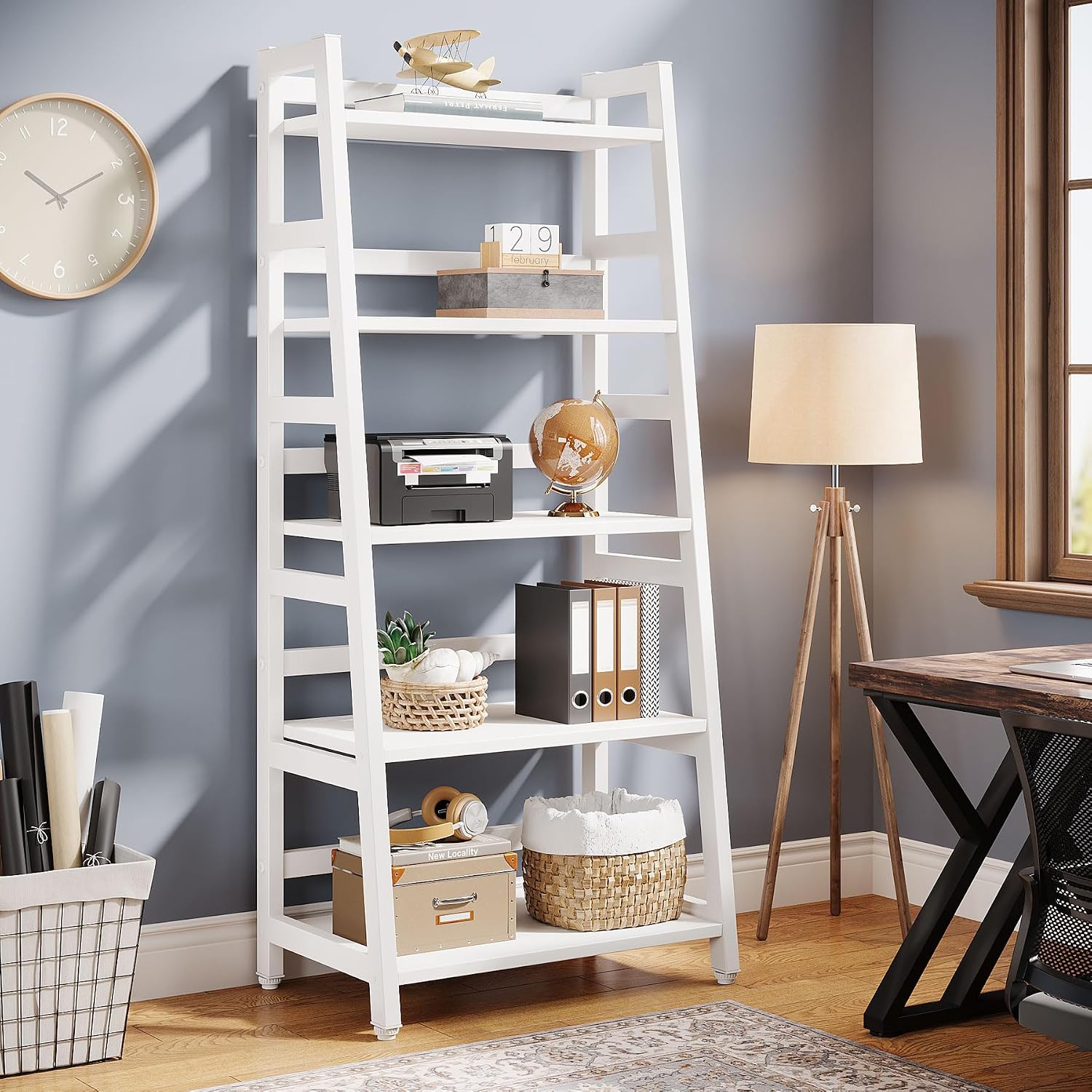 Tribesigns 5-Tier Bookshelf Modern Bookcase, 5 Shelf Ladder Shelf Book Storage Shelf Organizer for Living Room, Home Office (White)