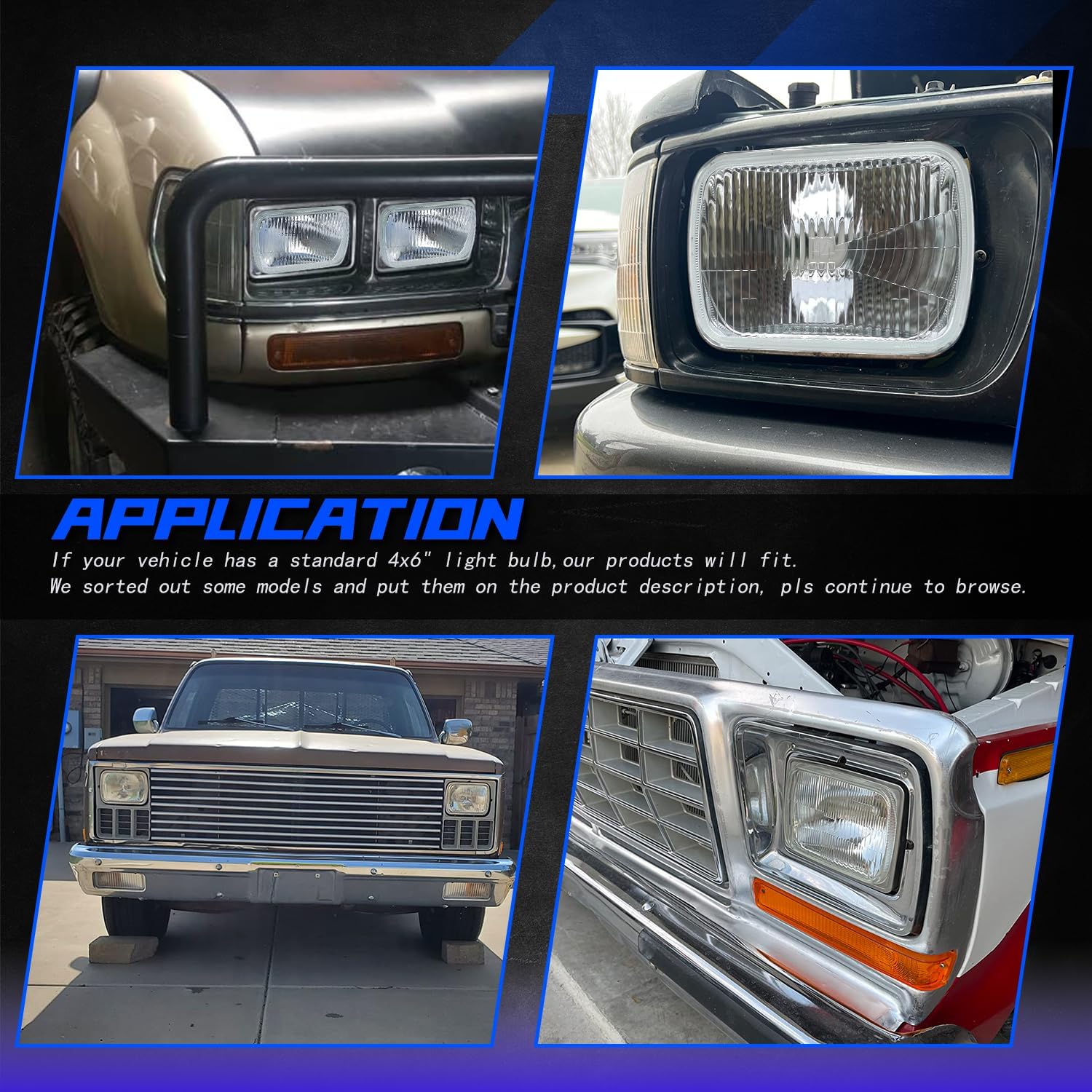 For Chevrolet Monte Carlo SS 1980 1981 1982 1983 1984 1985 1986 1987 1988, 4x6 inch Rectangular Hi-Low Sealed Beam Lights,With 4 pcs H4 6000K White LED Light Bulbs, with Adapter,8-Pack