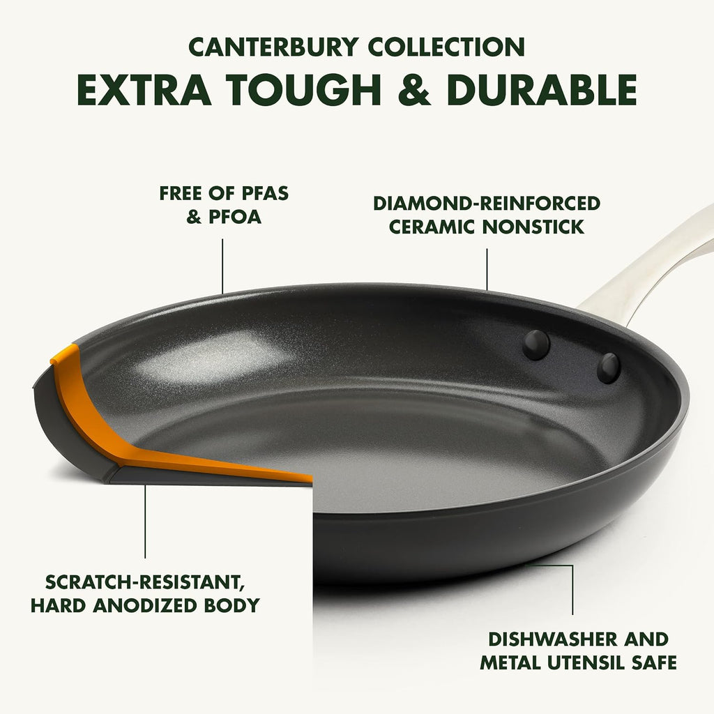 GreenPan Canterbury 10 Piece Cookware Pot and Pans Set, Hard Anodized PFAS-Free Healthy Ceramic Nonstick, Stainless Steel Handles, Versatile Cooking Essentials, Dishwasher & Oven Safe, Oxford Blue