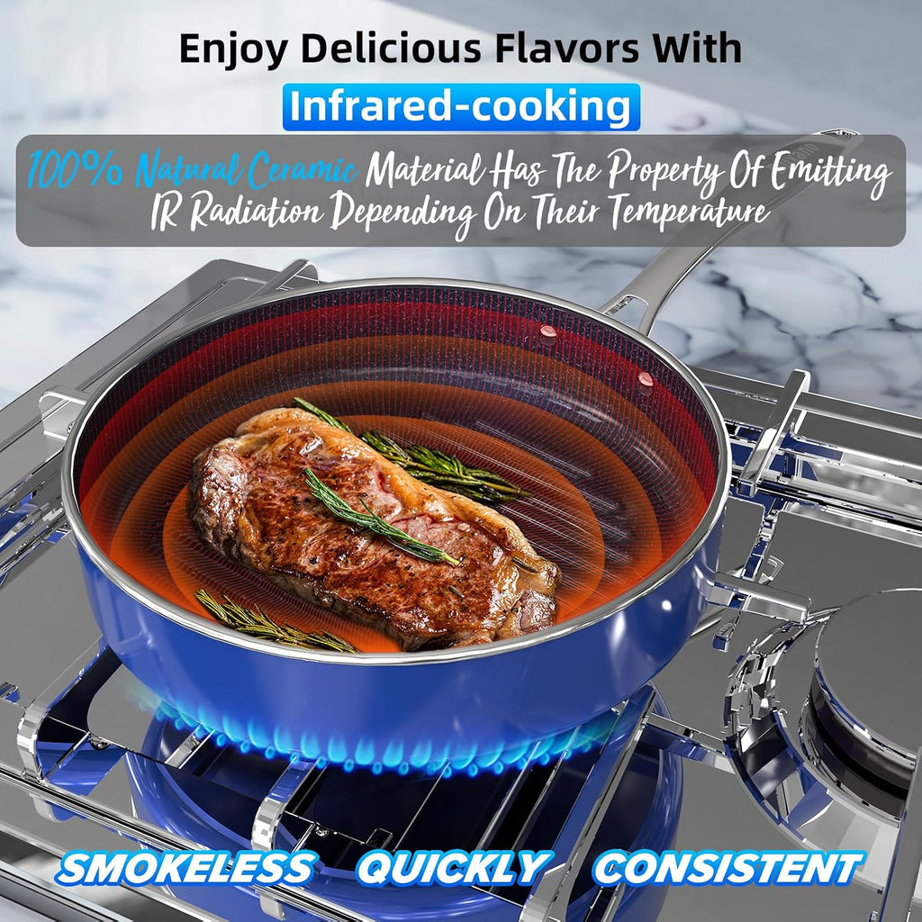 Deluxe DUXANO 14PC Healthy Pots and Pan With 9H Anti-scratch Coating, 2-Layer Non-Stick Ceramic&PFAS Free, Sensitively&Evenly Induction Cooking, Enhanced Flavor with Infrared Cookware, Dishwasher Safe
