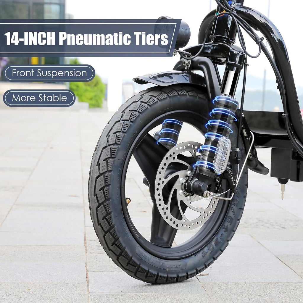 Caroma Peak 800W/1200W Electric Scooter with Seat, Max 20/30Miles&20MPH, 14' Tires Foldable Adult Electric Scooter with Basket for Pets & Cargo, Dual Shock Absorbing EScooter for Commuting