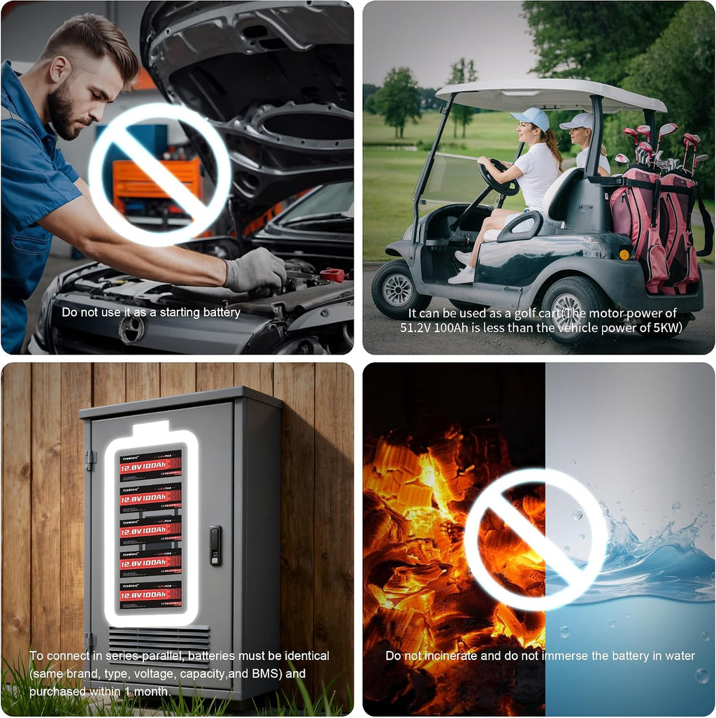 48V 100Ah LiFePO4 Battery, Built in 200A BMS, 6000 Cycles, 5.12kWh Capacity 48 Volt Lithium Battery Perfect for Golf Carts, RV, Solar and Off Grid